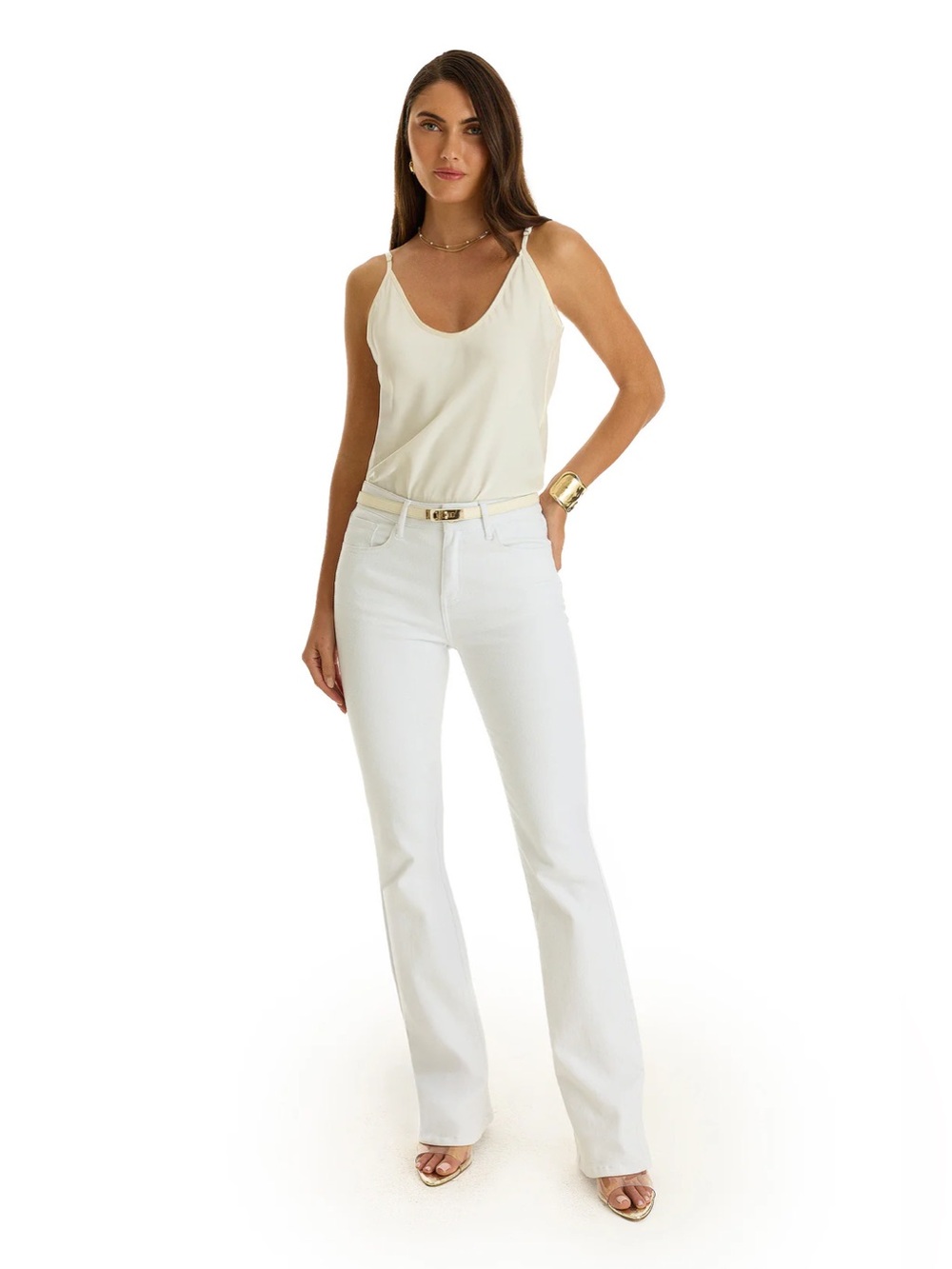The Noli Shop Aria Flare Jean in White - Picture 2 of 10